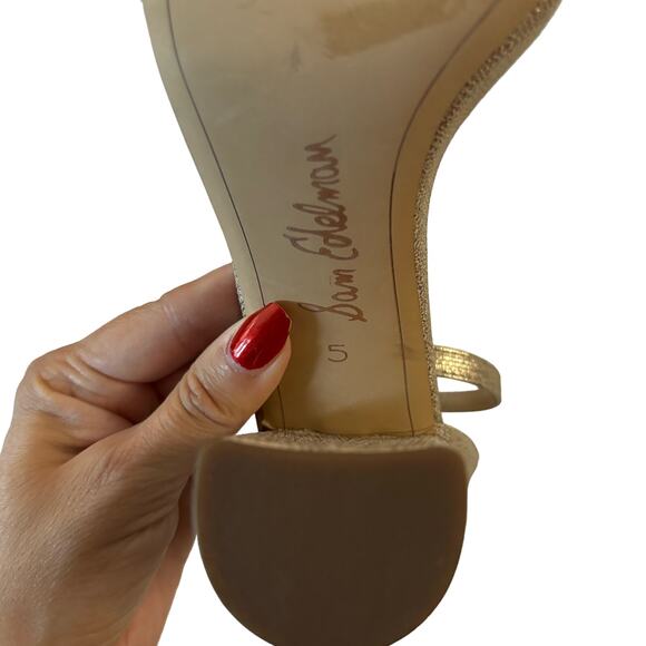Sam Edelman Yaro Jute Gold Metallic Ankle Strap Heel Sandals Size 5 - Picture 7 of 8